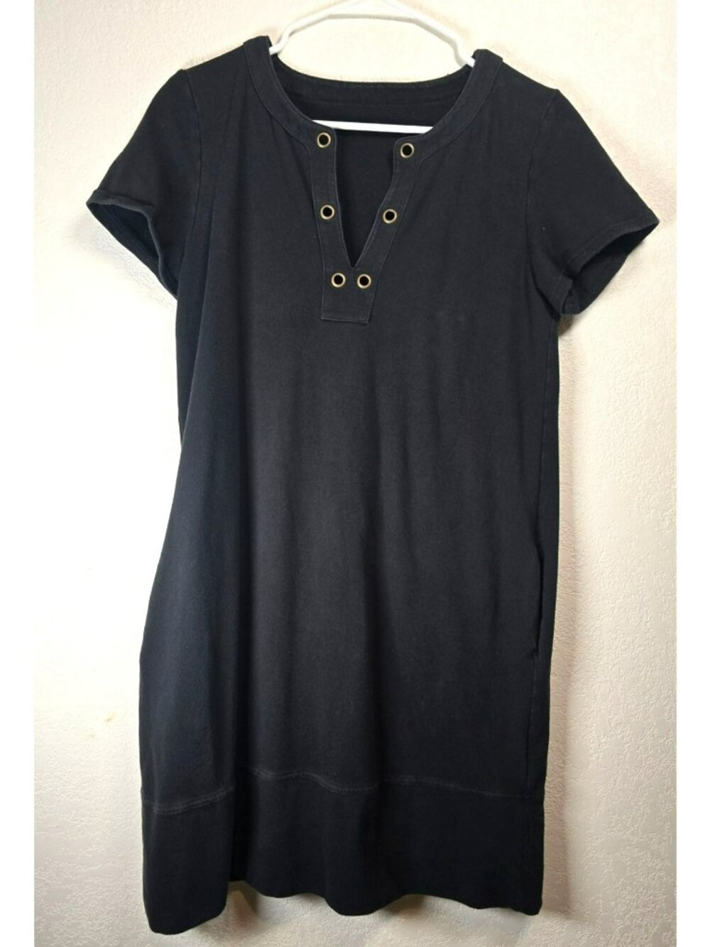 Beau Soleil Black Eco Friendly Midi Sweatshirt Dress Comfy Pockets Womens Size M